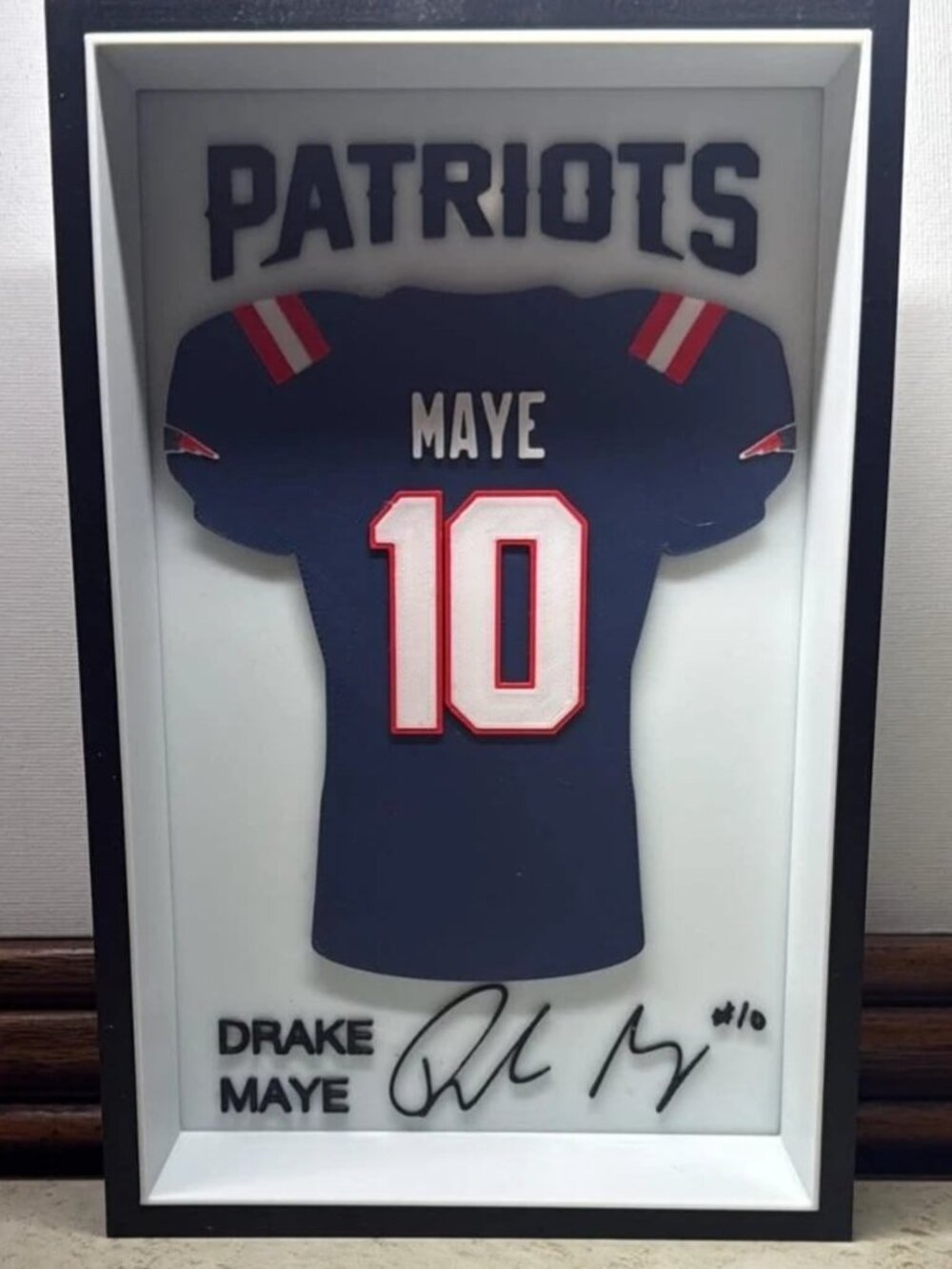 Drake Maye Patriots #10 Shadowbox Display